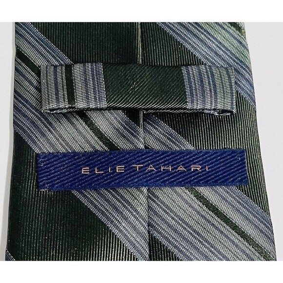 Elie Tahari Men's 100% Silk Tie Green & Blue striped Pattern Made in the USA - Picture 3 of 10